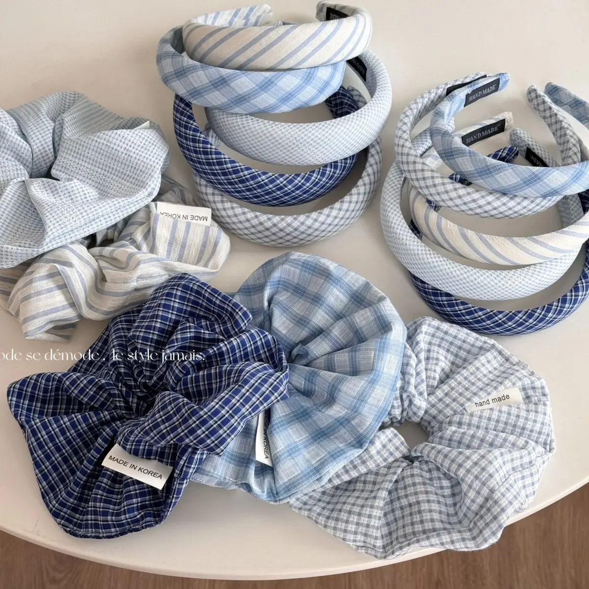 Damen-Stirnband, frisch, niedlich, blau, kariert, Schwamm, hoher Totenkopf-Oberteil, Haarnadel, neues Haar-Accessoire für Kawaii-Mädchen, lustiges einfaches Stirnband – Detail 2