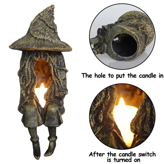 Halloween Ülő Boszorkányszobor Led Gyanta Kerti Dísz Elektronikus Művészeti Dekoráció Könnyű Ajándék Dekoratív Gyeplámpa Kerthez - Image 3