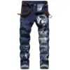 Blue Men's Jeans 3D Digital Print Stretch Denim Pants Blue Black White Trousers Men Fashion Slacks 28-34 36 38 40 42 4