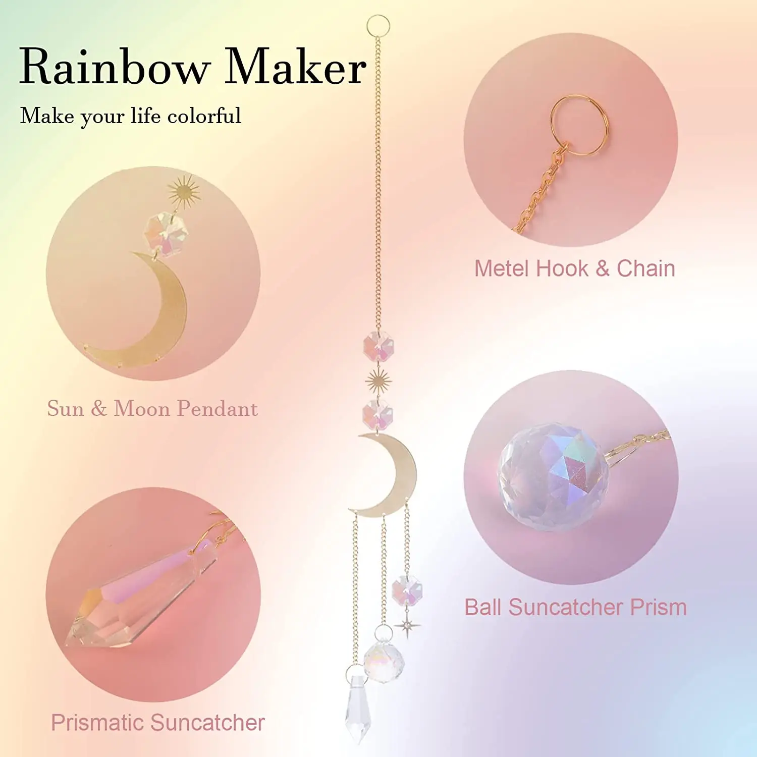 Crystal Moonphase Sun Catcher Glass Hanging Suncatcher Pendant Rainbow Maker Ornament For Home Office Garden Decoration Gift sun catcher crystal pendant sun catchers