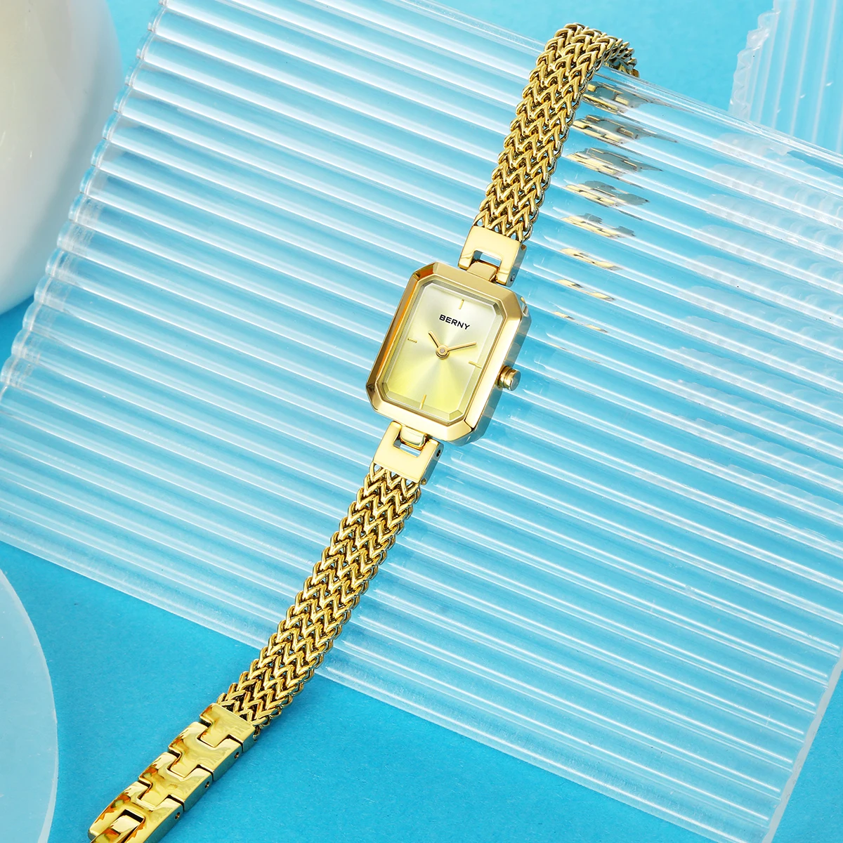 Relógio de quartzo minimalista impermeável para mulheres, relógios de ouro, moda de luxo, retângulo, auto-destacável fivela cinta relógio
