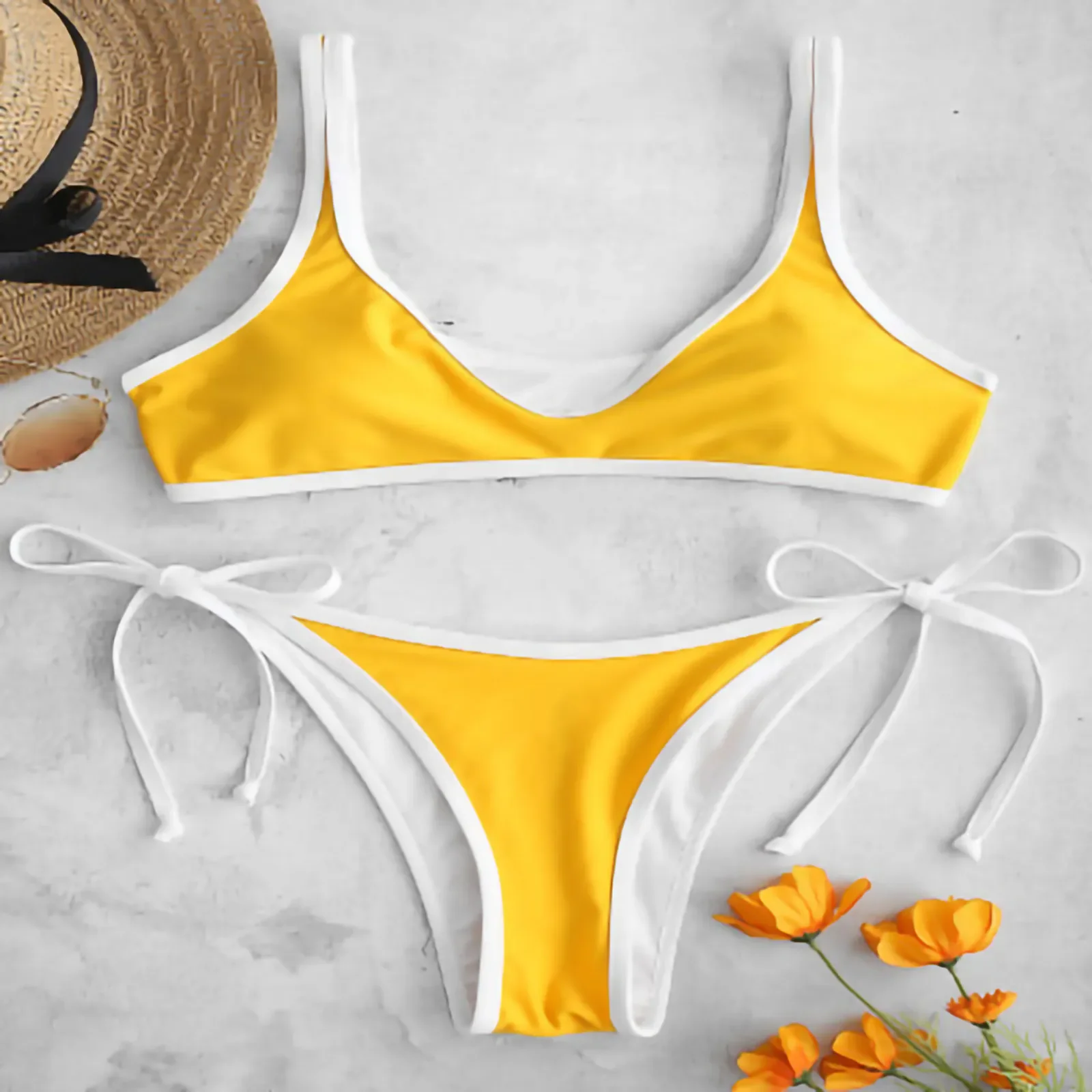 

Women Solid Bikini Brazilian Swimsuit Tie Side Bikini Two Piece Swim Suit Swimwear Beachwear Bathing Купальник Femme #T4G