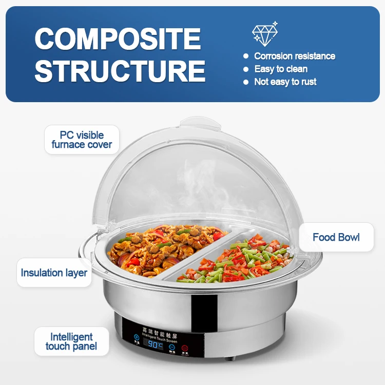 Description Picture 2 of itemSilver Serving Stainless Steel Equipment Food Warmers Buffet Chafing Dish Chaffing Dishes Luxury Electric Heating Buffet Dish