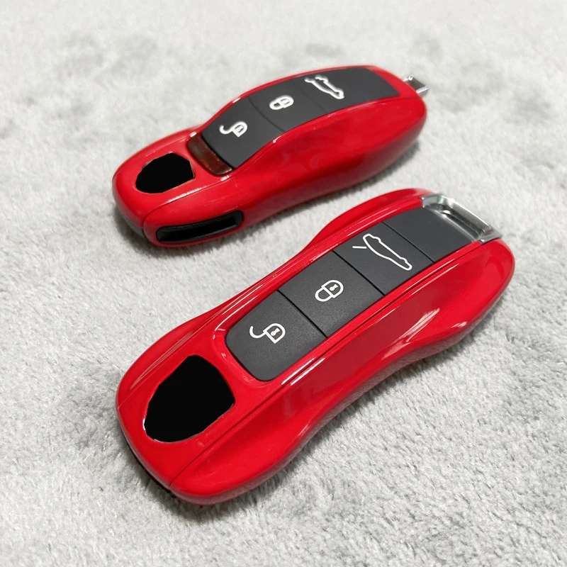 Key Case Carmine Color for Porsche 718 911 Panamera Cayenne Macan Boxster Cayman Car Key Shell Cover Remote Control Fob Replace