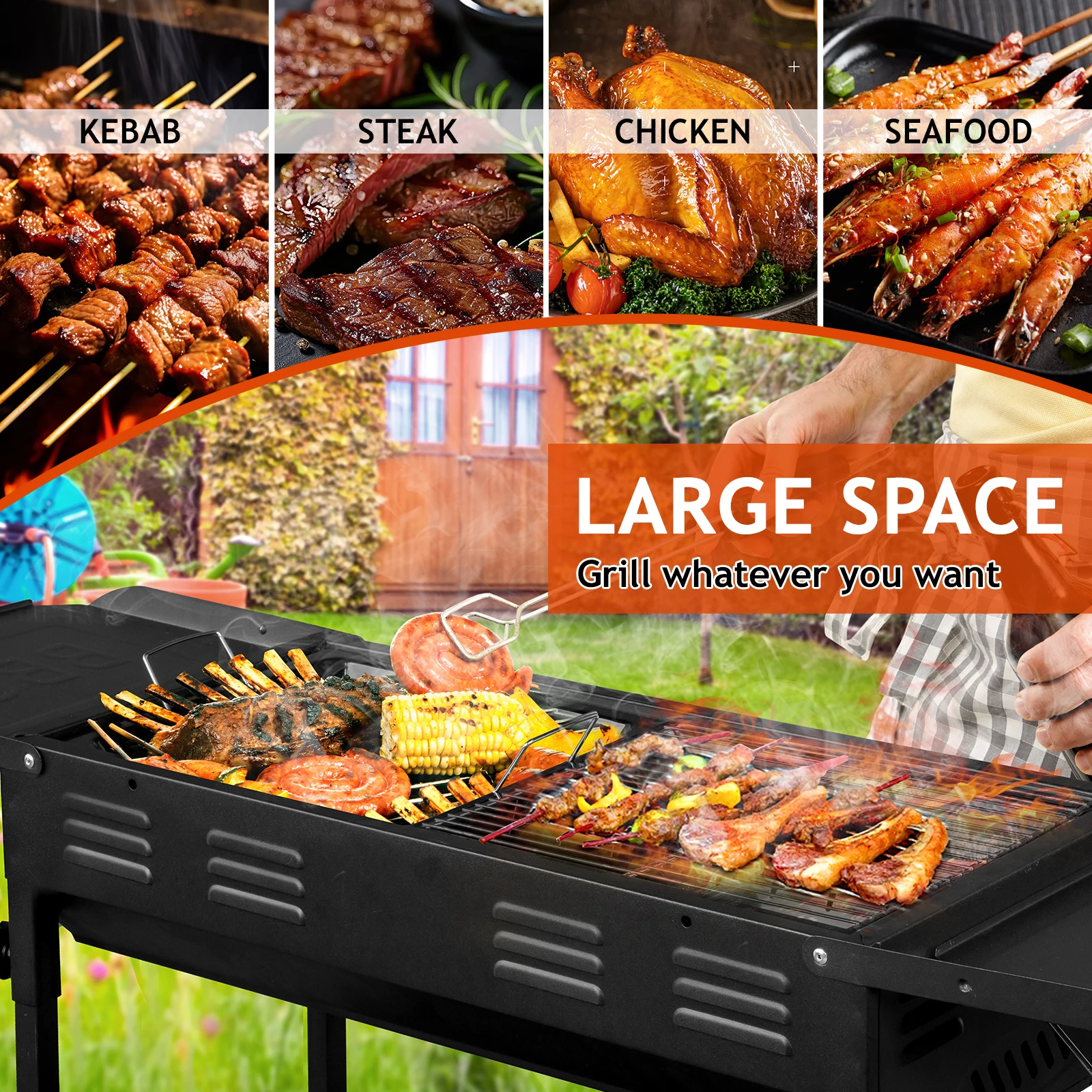 Portable Charcoal Grill Foldable Kabob Barbecue for Camping Hibachi Griddle Lamb Skewer Garden Backyard Party Picnic Black image 7