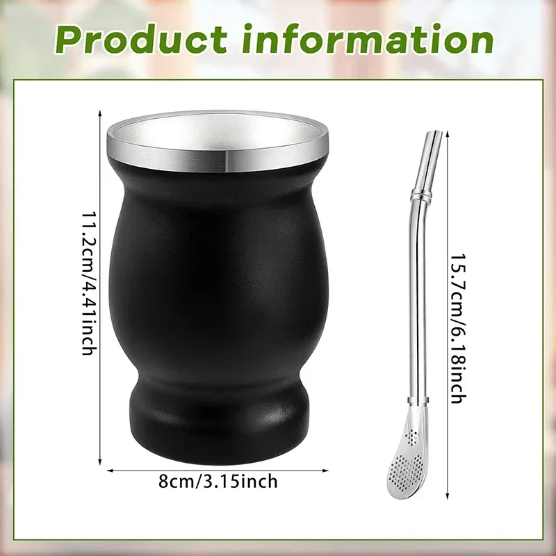 Yerba Mate Cup Double Wall Argentine Yerba Mate Gourd Bombillas Cleaning Brush Stainless Steel Tea Coffee Water Mug Yerba Mate Cup Stainless Steel Cups Stainless Steel Cup Stainless Steel Mug