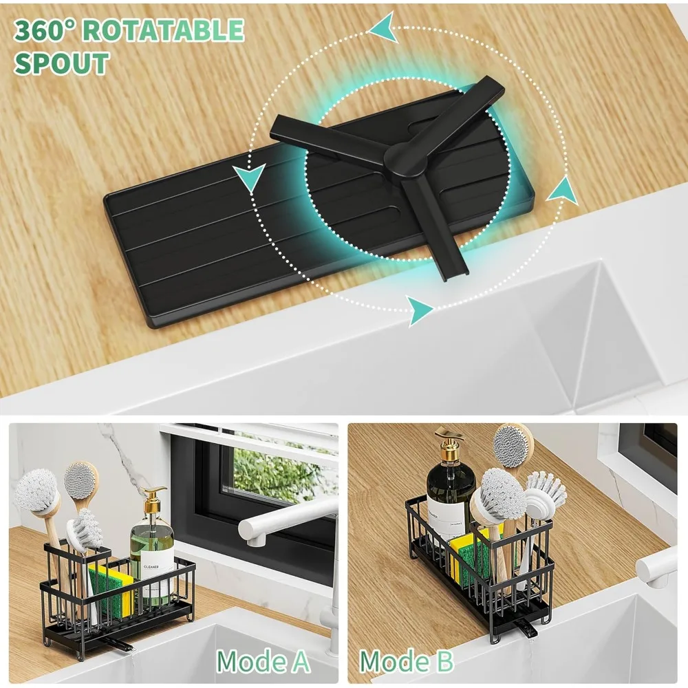 Cisily Sponge Holder for Kitchen Sink, Sink Caddy with High Brush Holder, Kitchen Sink Organizer Countertop Rustproof 304 Stainl 4