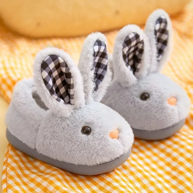 Children Indoor Slippers Winter Warm Cotton Shoes Kids Home Floor Slippers Cartoon Rabbit Anti-slip Boys Girls Plush Footwear 2