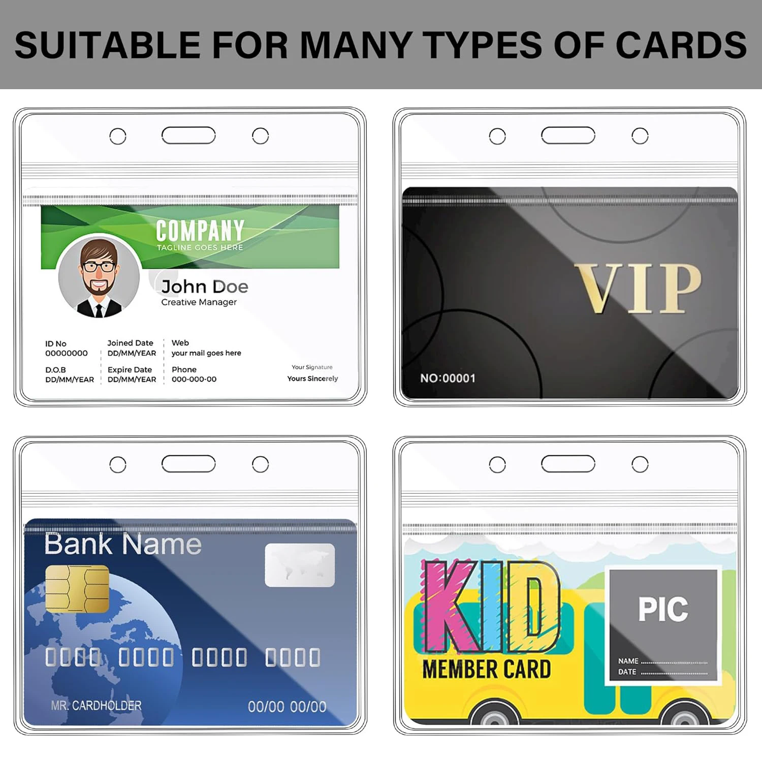 Horizontal ID Card Badge Holder Waterproof Clear Card Sleeve Case Cover ID Protector Pouch with Resealable Zip 10 30Pcs badge parts badge pin