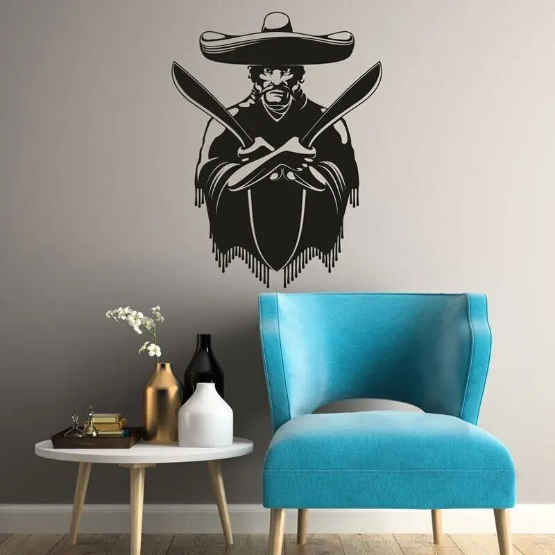 Bandito Messicano Con Machete Adesivo Da Parete In Vinile Messico Room Decor Interior House Design Decalcomanie Ragazzi Camera Da Letto Murales Rimovi