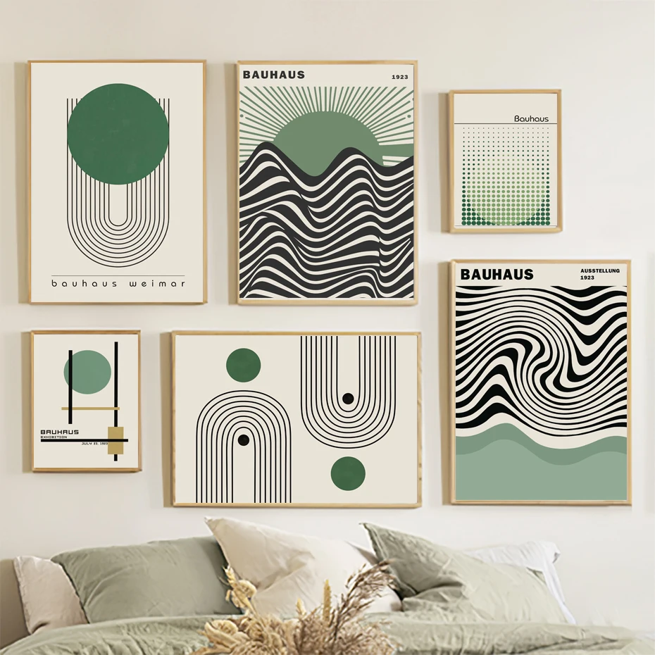 Bauhaus - Pósteres De Pared Modernos De Mediados De Siglo, Diseño Retro De Exposición, Estampados, Color Verde, Bohemio, Geométrico, Abstracto, Minimalista, Decoración De Pared, Para Recámara, Sala De