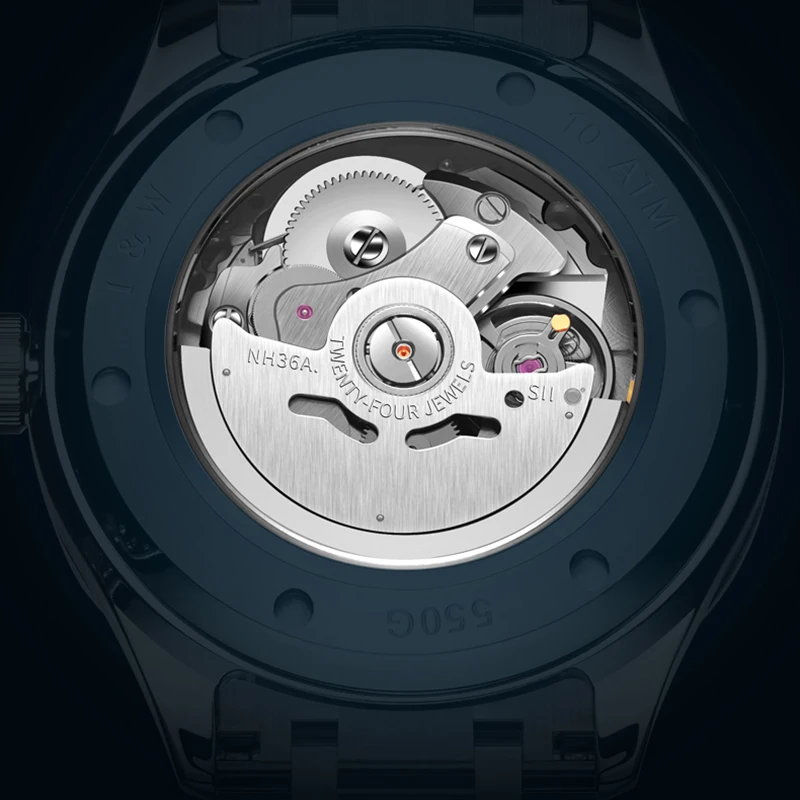Carnival High-End IW Brand Luxury NH36A Mechanical Watch Men Stainless Steel 100M Waterproof Luminous Sapphire Watches Men