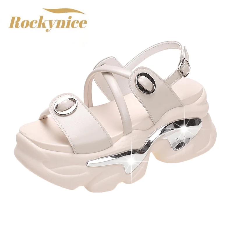 

Summer Platform Women Sandals Buckle 8CM Wedges Bling Slippers Fashion 2023 New Outside Chunky Sandals Beach Casual Slides Woman