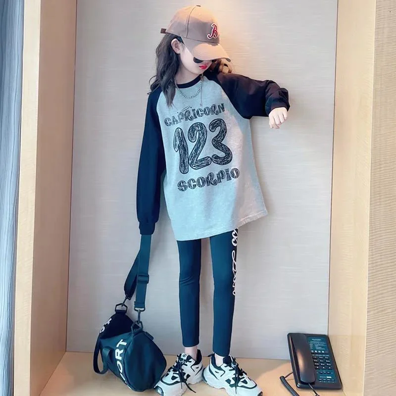 

Girls Sweatshirts +Pants Kids Suits 2PCS/Set 2023 Loose Spring Autumn Cotton Teenagers Tracksuit Children Clothing