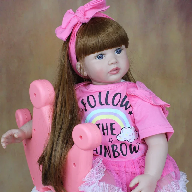 BZDOLL 60cm Lifelike Reborn Baby Doll 24inch Soft Silicone Newborn Princess Toddler Bebe Alive Kid Lovely Dress Up Toy For Girl 5