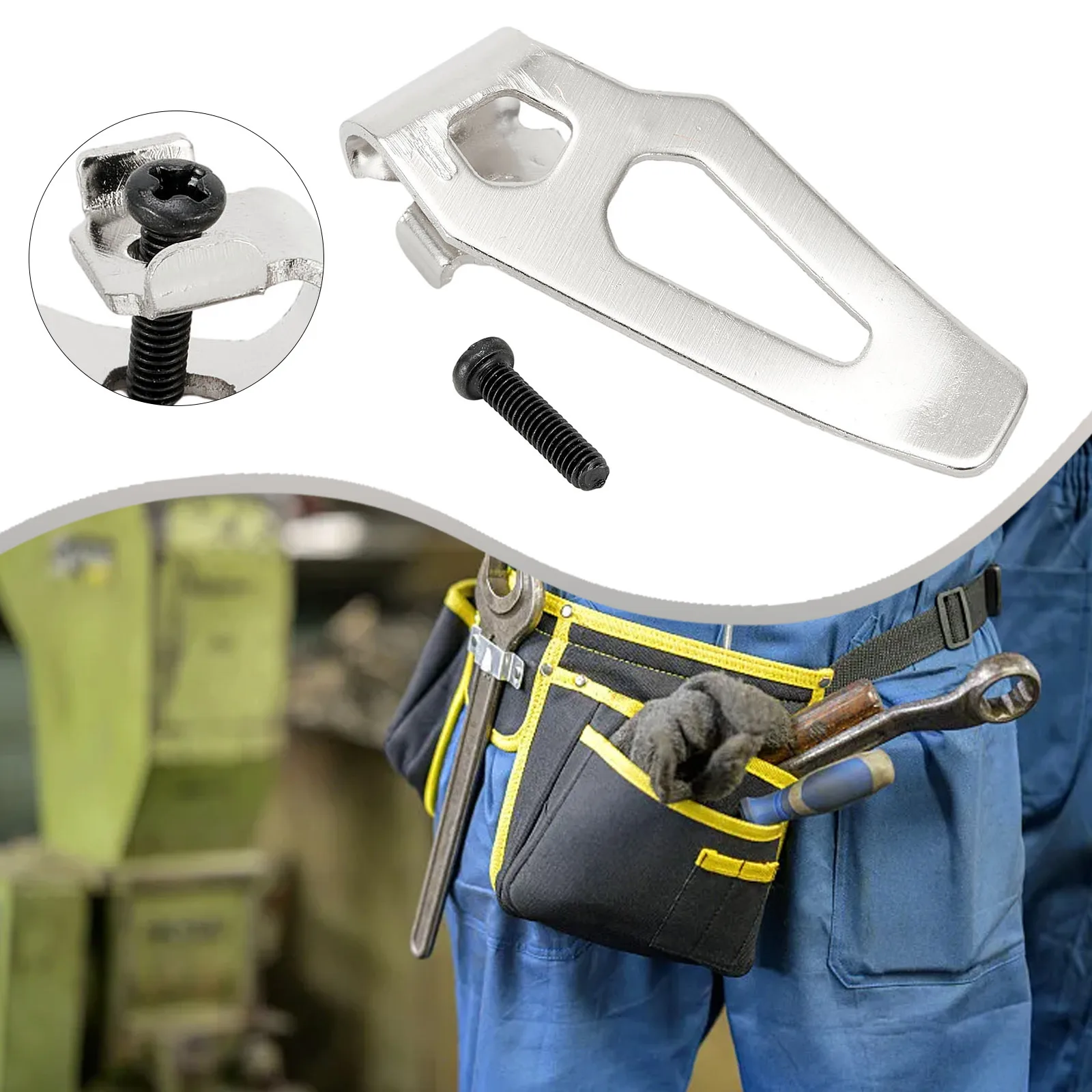 

1 Set Belt Hook Clip Metal 42-70-0490 Belt Clamp Silver Screw Kit For Drills Impact Drivers Durable Power Tool Accessories