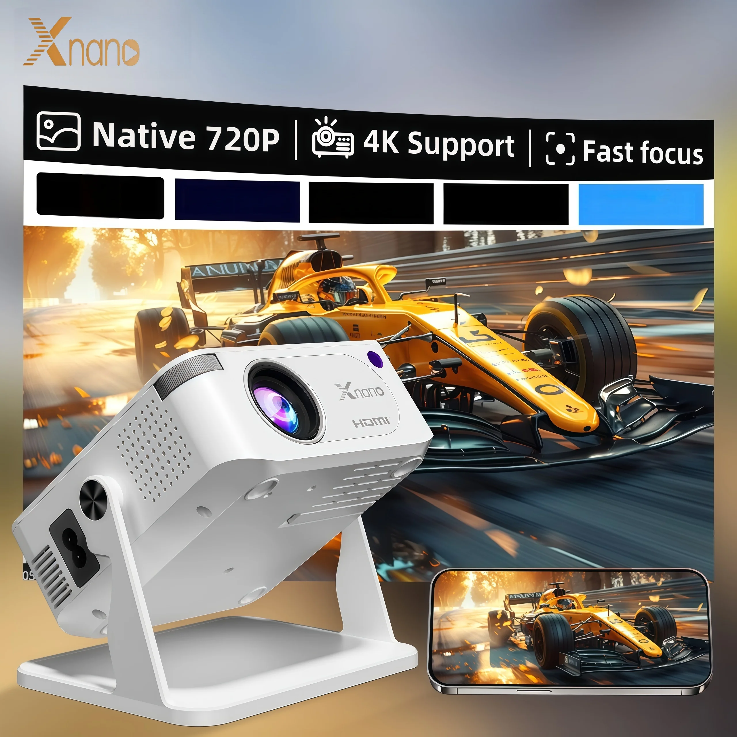XNANO HA109 휴대용 LED 프로젝터 안드로이드 11 시스템 720P 4K 비디오 150 ANSI 지원 WiFi 6 BT5.0 짐벌 마운트 홈시네마용