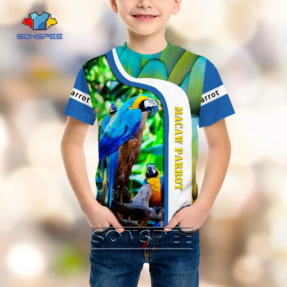 

Футболка SONSPEE с 3D-принтом кавайных животных, попугаев, крутая уличная мода, футболка с коротким рукавом для мальчиков и девочек, Летний дышащий Тонкий Топ