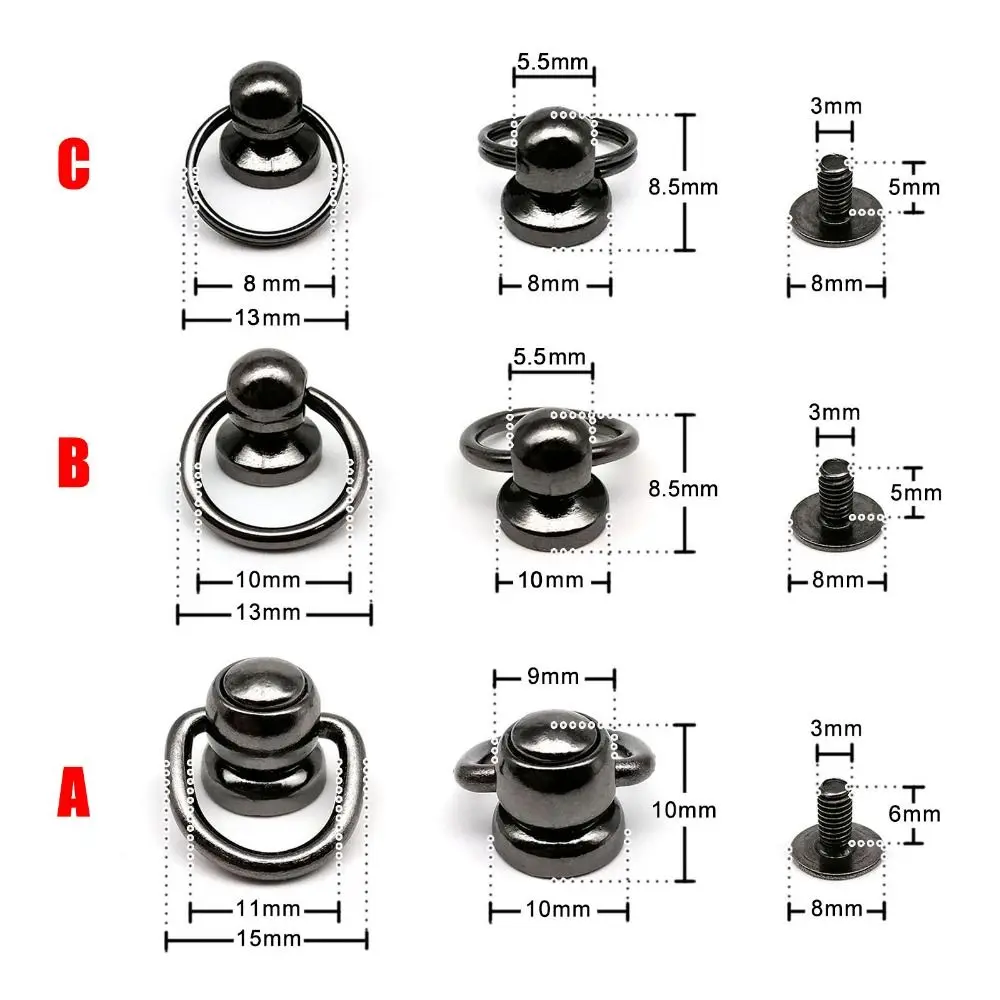 10Pcs/Pack Zinc-Alloy Ball Nail Screwback Screw Back Rivet Stud Spot with O Ring for Handmade Leather Bag Belt Strap Phone Case