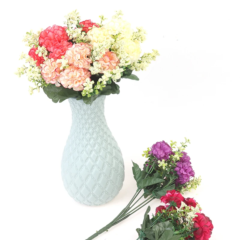 1 Blumenstrauß mit 5 Köpfen, Hortensien-Seidenblumen, künstliche Blumen, gefälschte Luxus-Hochzeitsdekoration – Detail 13