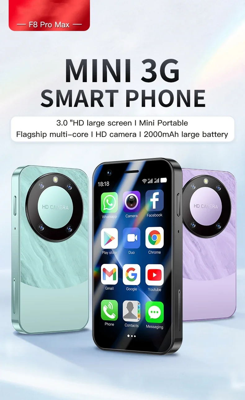 Teléfono Inteligente Mini FUFFI F8 Pro, Teléfono Android con Face ID, Portátil, Mini Celular de 8.1 Pulgadas HD, 16 GB de ROM, Batería de 2000 mAh