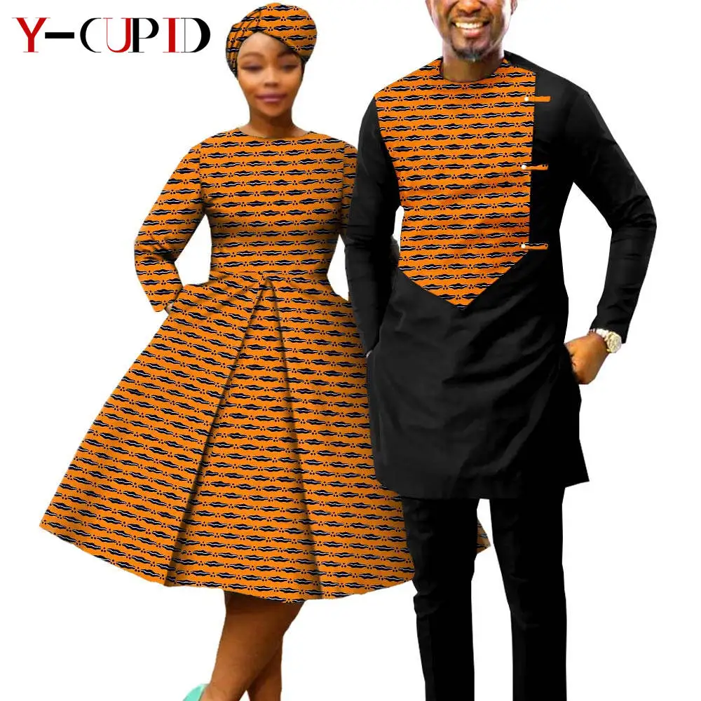 African Print Dresses For Women With Headwrap Matching Couple Outfits