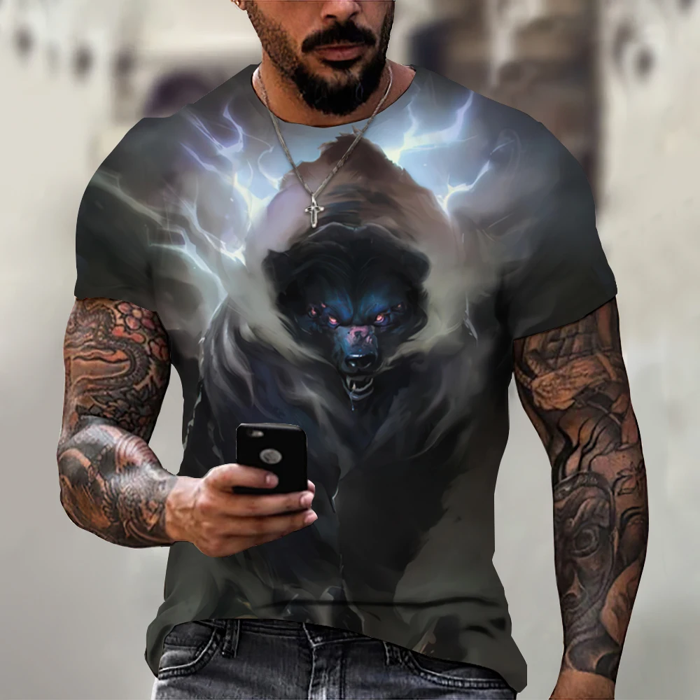 

Wolf T-shirt For Men's T Shirt 3D Print Wolf Graphical Short Sleeve Tops Street Hip Hop Tshirt Oversized Tee Shirt Men Clothing