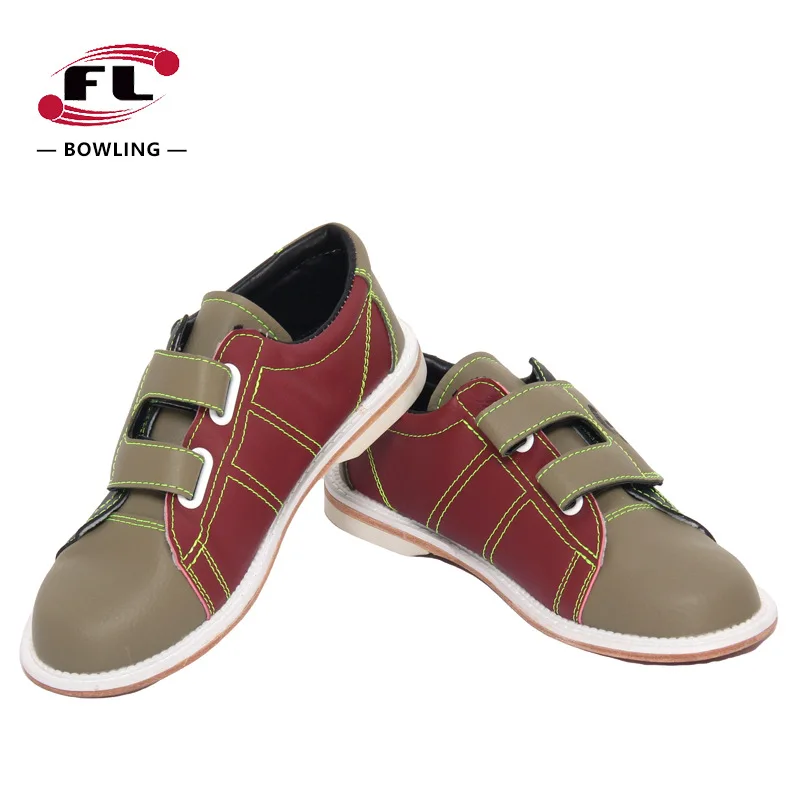 Professional Unisex Bowling Shoes PU Leather Anti Slip Bowling Shoes Men Women Hook Loop Sports Training Sneakers Contrast Color