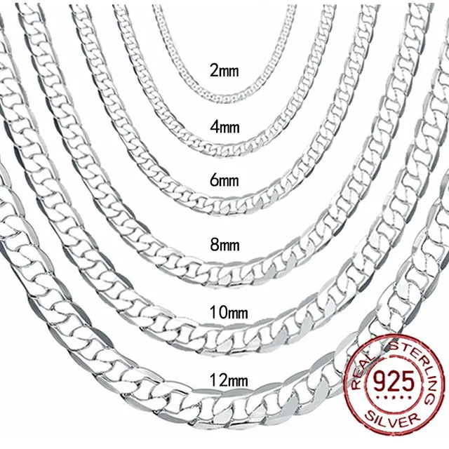 Collier en argent Sterling 925 pour hommes et femmes, 2/4/6/8/10/12MM, 40-75cm, chaîne faciale, fermoir à homard, bijoux de fiançailles, cadeaux 1
