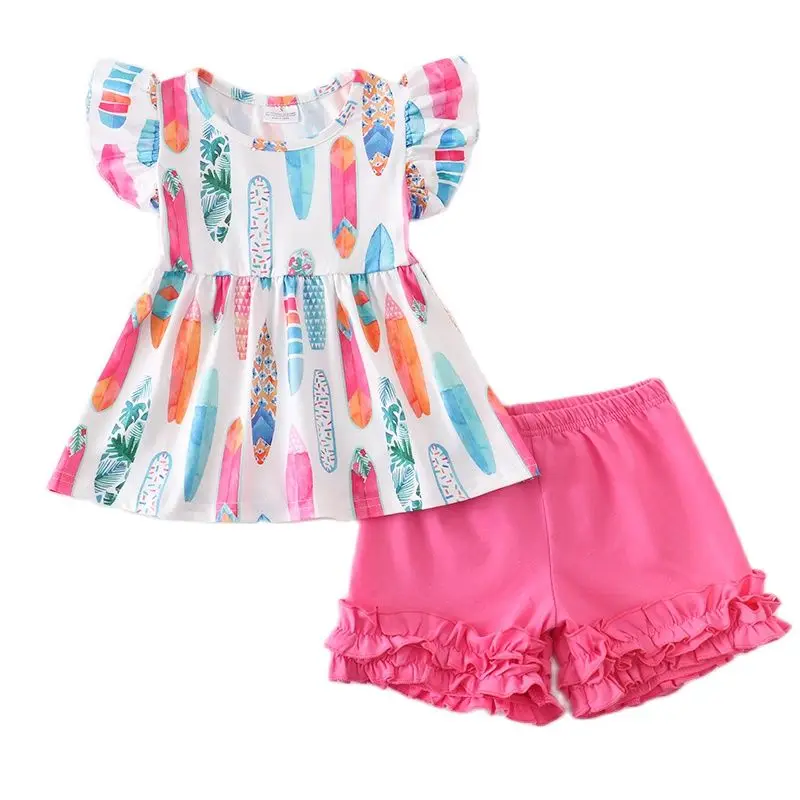 

Summer Baby Girls Sleeveless Clothes Leopard Cow Stripe Ruffles Boutique Shorts Set Outfits Kids Clothing Watermelon sets