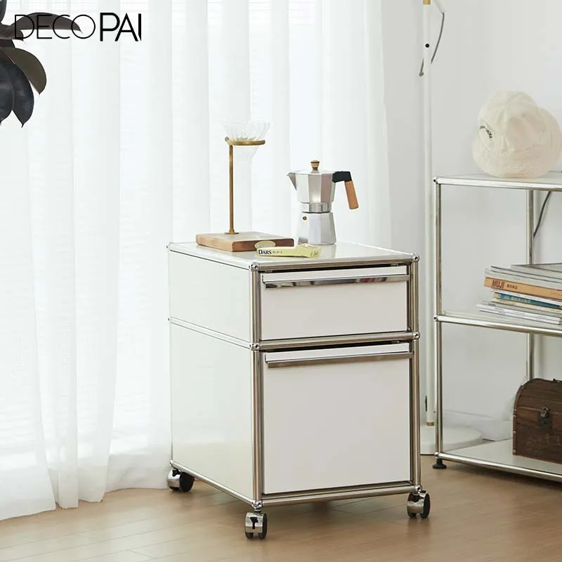 

DECOPAI Office mobile drawer cabinet modern simple light luxury small bedroom ins bedside table stainless steel file cabinet