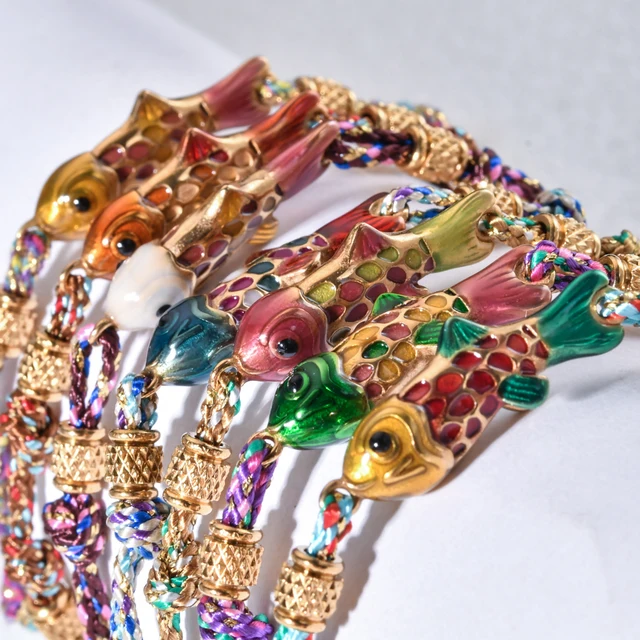 Bracelet poisson mignon en acier inoxydable pour femmes, corde colorée tissée à la main, style Boho, breloque, bijoux d'amitié populaires