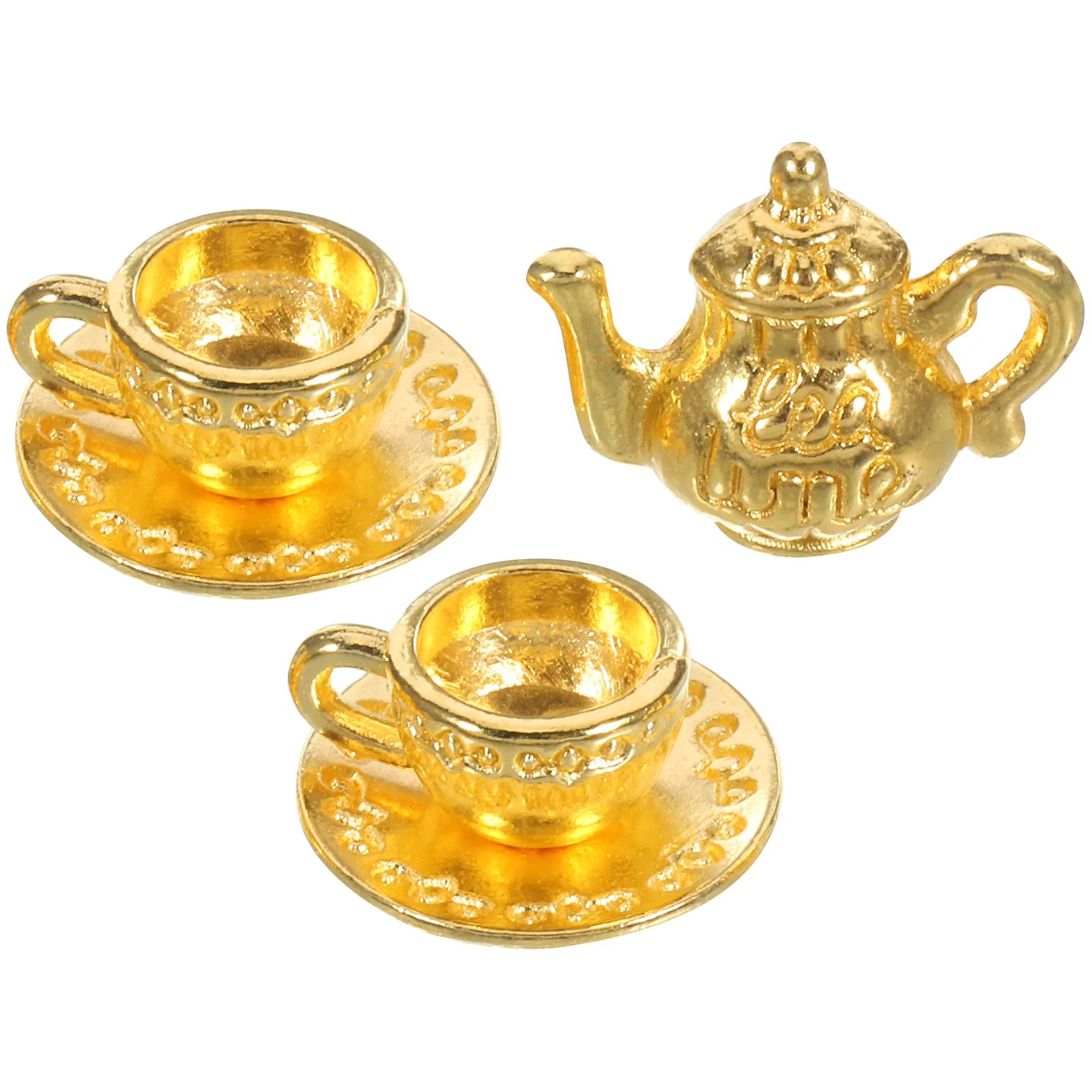 

Miniature Tea Cup Set 3 Sets 1 12 Dollhouse Teapot Tea Cup Tea Saucers Mini Metal Teapot Set Dollhouse Accessories Decorations
