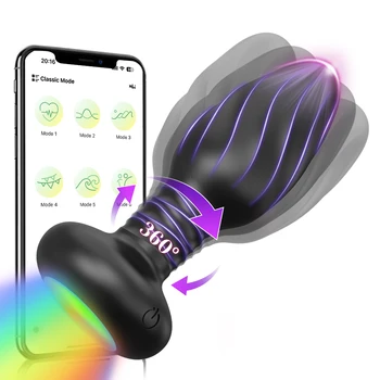 360 °   Rotazione Vibrazione LED Butt Plug per Gli Uomini Wiggle Massaggiatore Della Prostata Gay APP Vibratore Anale Plug Anale Giocattolo Del Sesso per Le Coppie
