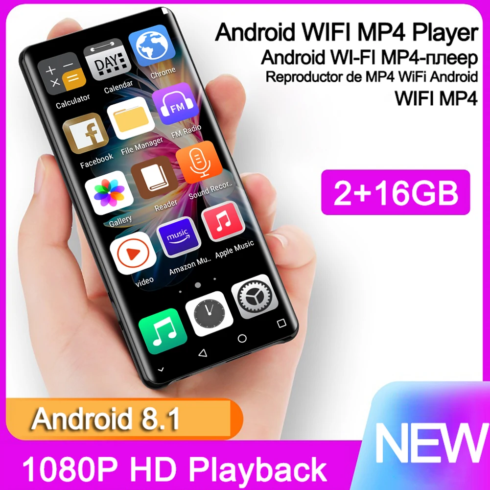 WiFi Mp3 Player Bluetooth 4.0 Full HD Touch Screen Mp4 Player 2+16G For  Android