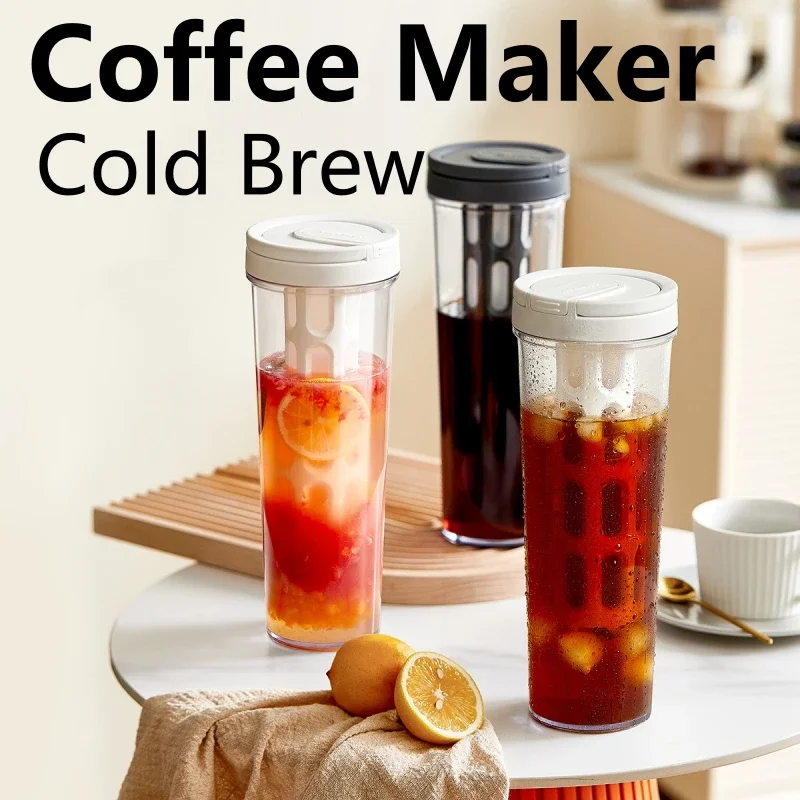 Cafetera Manual de elaboración en frío de 1L con asa, botella de agua de alta capacidad, zumos portátiles de verano, tetera y fruta