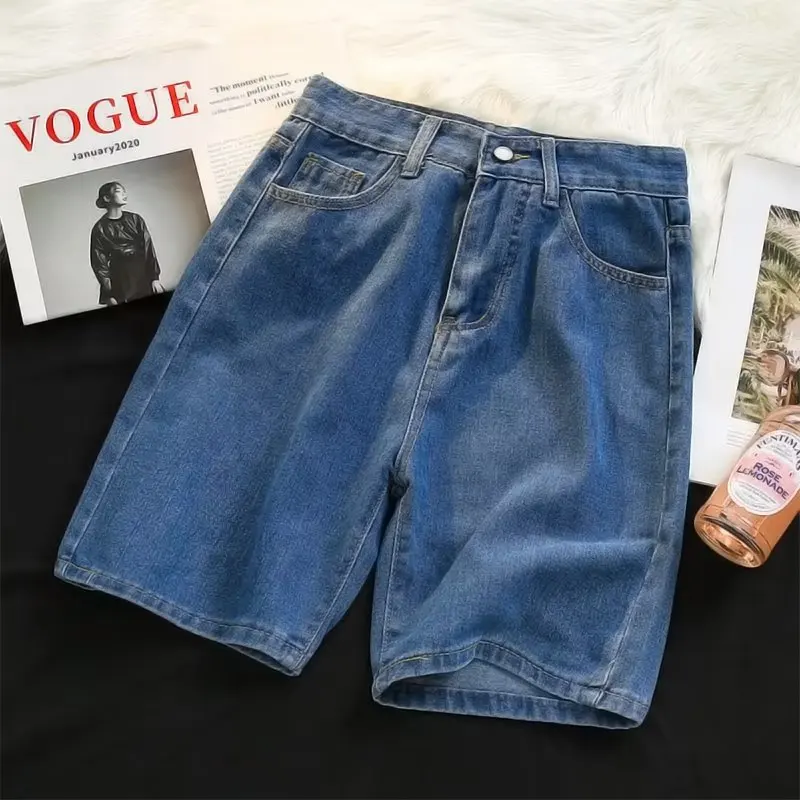 Summer Shorts Jeans Men Denim Pants Stretch Dark Blue Fashion Design Men's Jeans Slim Straight Male Short A10