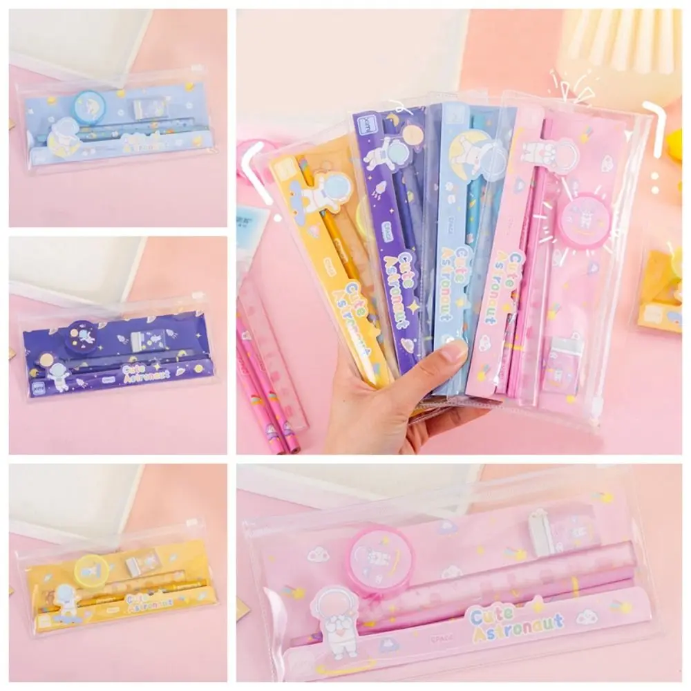 Learning Pencil Eraser Ruler Sets 5 in 1 Writing Studying Student Stationery Sets Drawing Pencil Sharpener Children