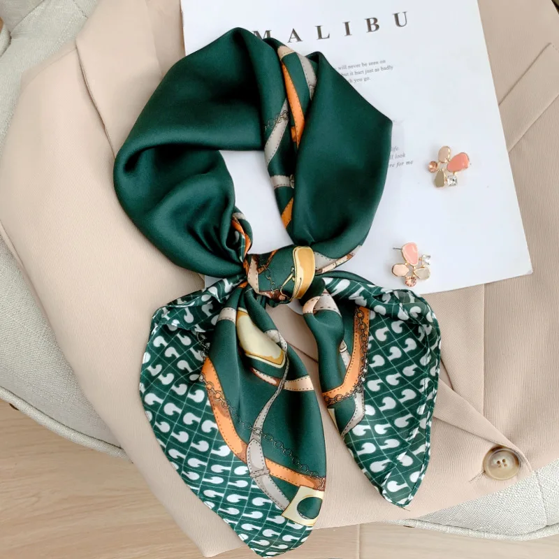 

Модный атласный головной убор с корейским принтом роскошные Стильные Солнцезащитные квадратные шали популярный платок 70x70 см всесезонные шелковые шарфы