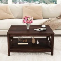 31.5" Modern Square Wood Coffee Table With Open Storage Shelf For Living Room 2