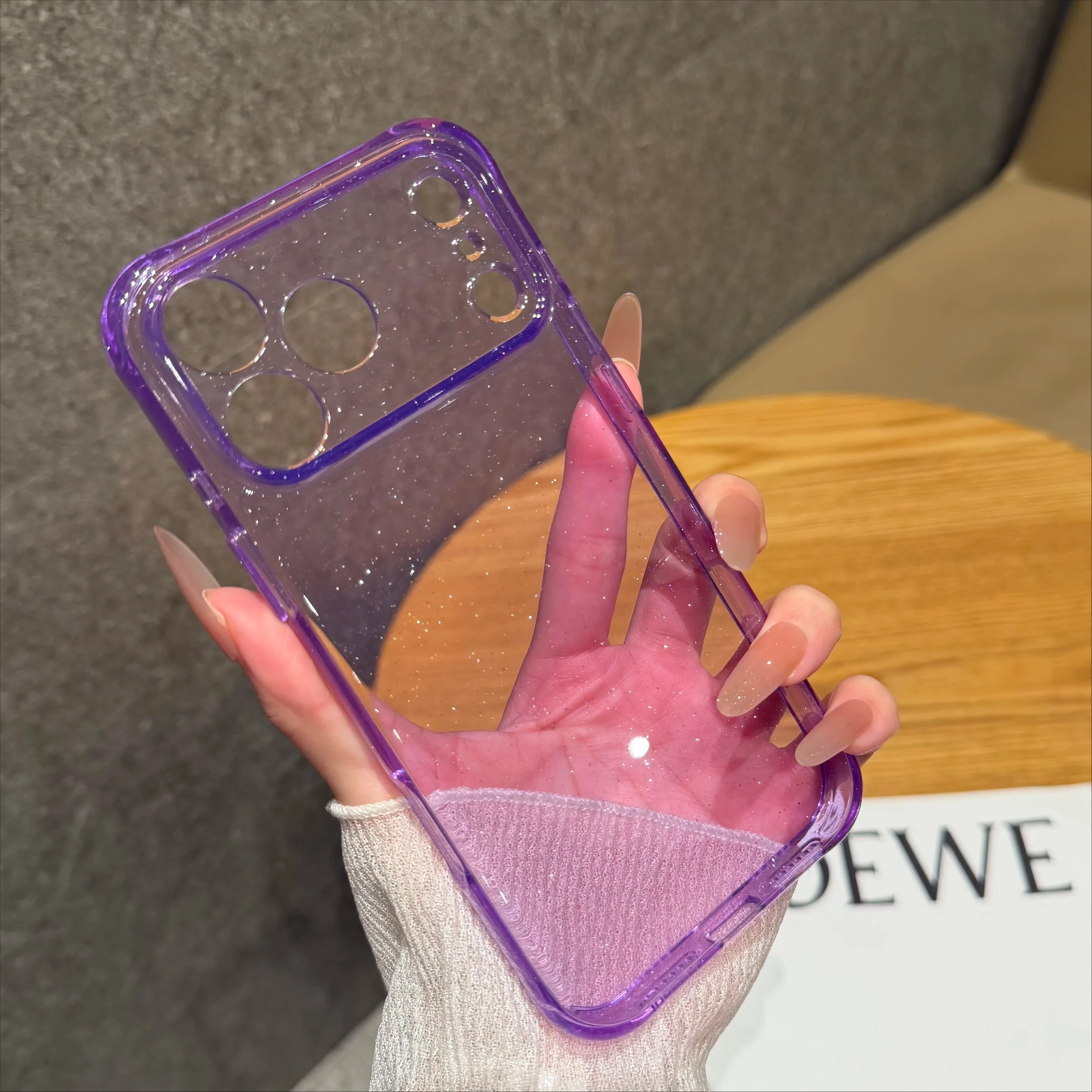 Bling Glitter Transparent Soft Bumper Phone Case with Full Lens Protector Cover