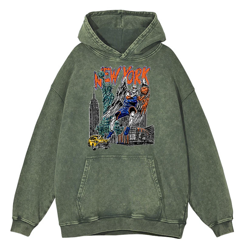 thumbnail image 1 of Sudadera de algodón 100 % estilo hip hop con estampado retro desgastado y jugador de baloncesto de Nueva York para hombre, ropa de calle informal, holgada y de gran tamaño, 1 of 5