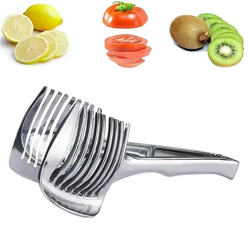 Fruit Slicer Onion Slicer Vegetable Slicer Vegetable Cutter Food Slicer Stainless Steel Kitchen Handheld Orange Lemon Slicer Tomato Cutting Clip Onion KitchenItem Cutter Accessorie