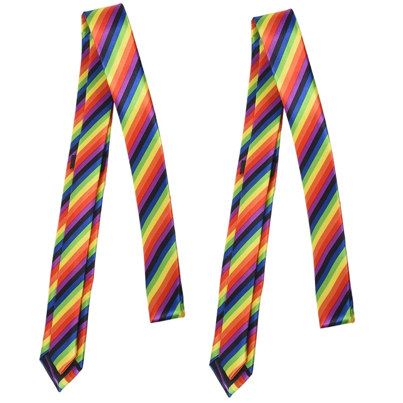 

2X Men Fashion Casual Skinny Slim Narrow Tie Formal Wedding Party Necktie, 19 (Rainbow Color Stripes)