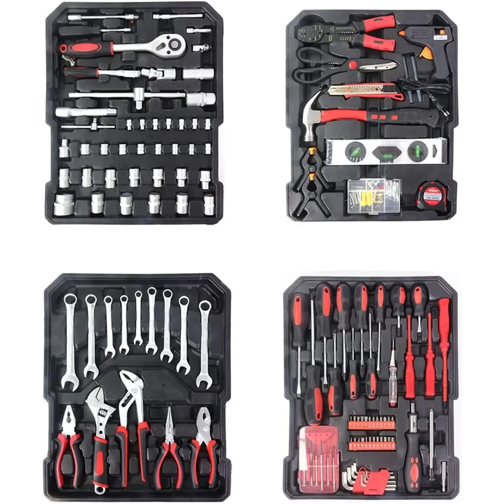 799pcs Aluminum Trolley Case Tool Set Silver House Repair Kit Set Household Hand Tool Set with Tool Belt Gift on Father's Day 2