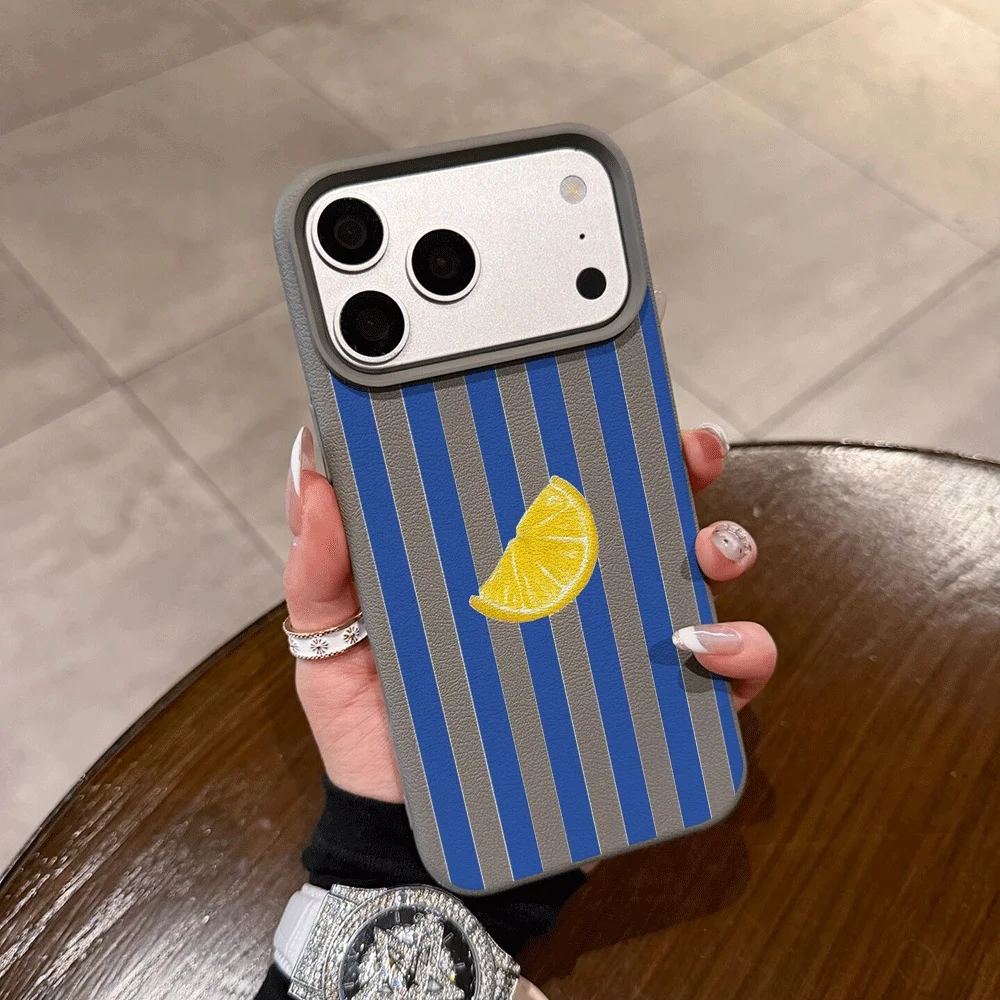 Blue Vertical Stripes Lemon Silicone Matte Phone Case