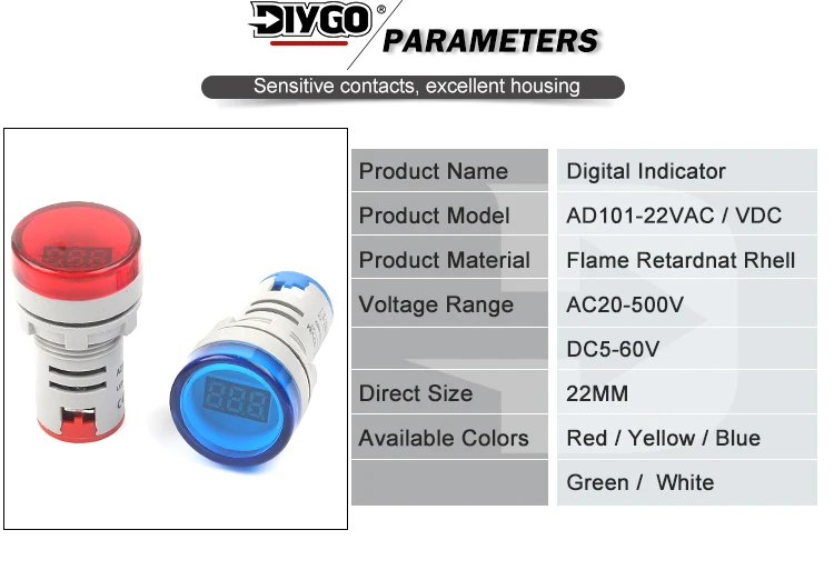 Description Picture 5 of itemAC 20-500V DC 5V-60V Volt Voltage Digital Voltmeter 22mm Round Tester Meter Monitor LED Indicator Small Voltage Meters Display