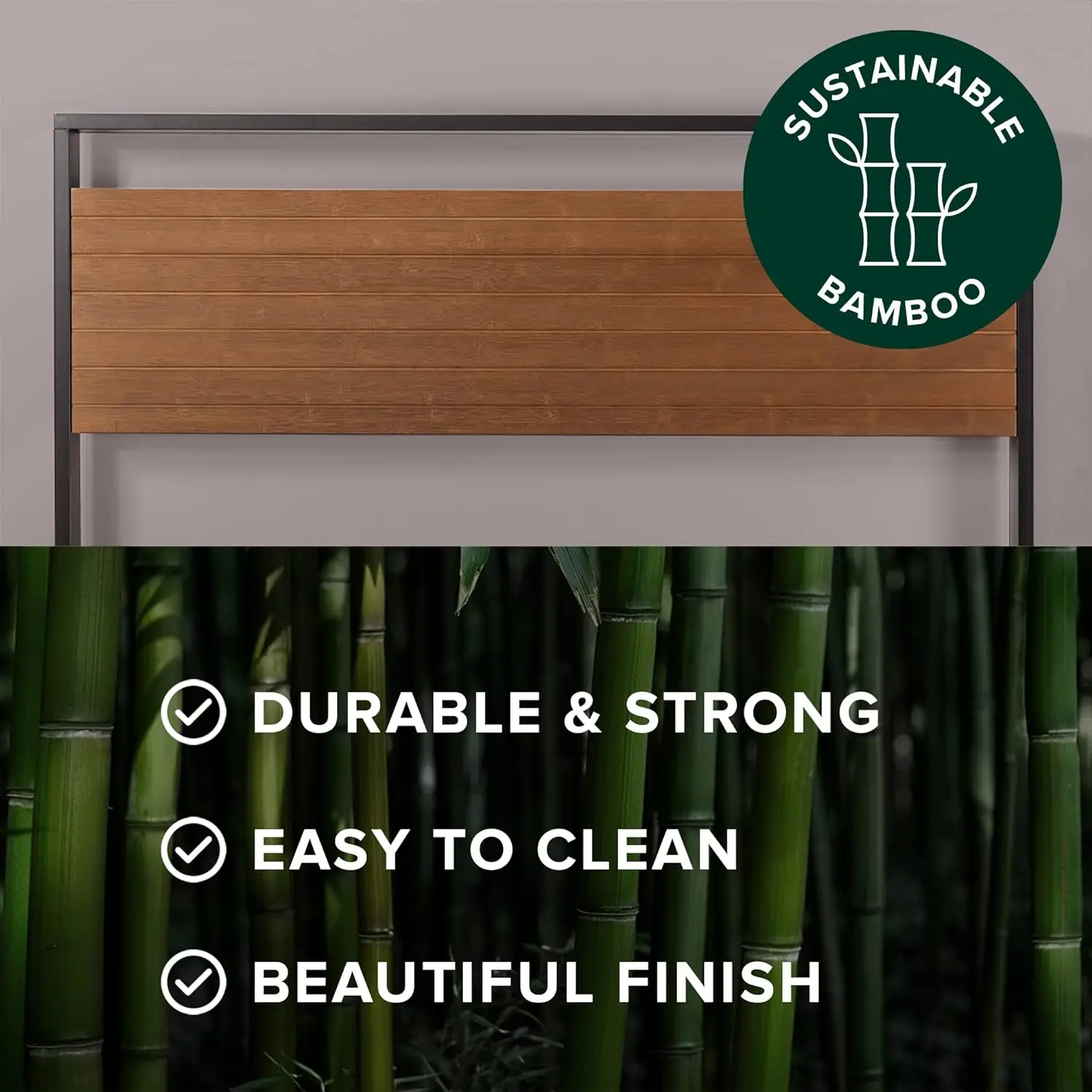 Suzanne 37 Inch Bamboo and Metal Platform Bed Frame / Solid Steel Construction / No Box Spring Needed Wood Slat Support Easy