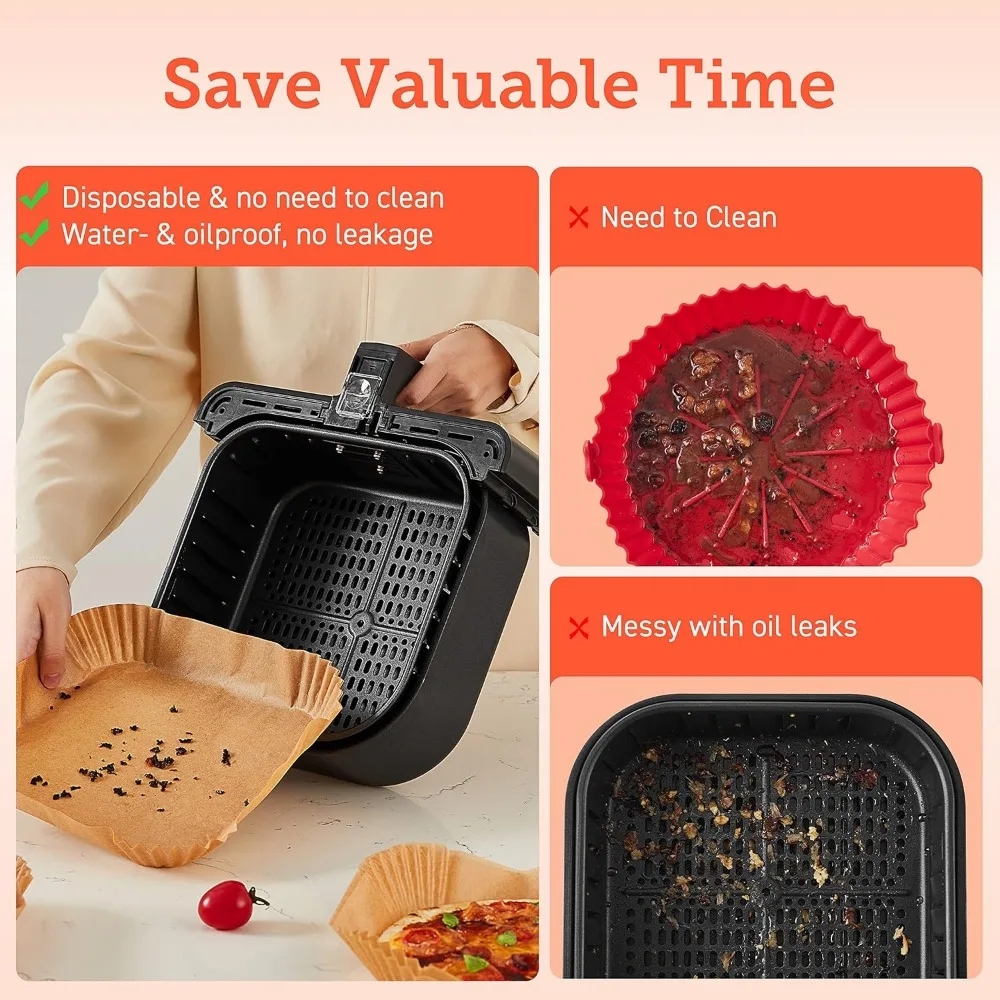 Small Air Fryer Oven 2.1 Qt, 4-in-1 Mini Airfryer, Roast, Reheat, Low-noise & 100 PCS Square Disposable Paper Liners, Non-Stick 6