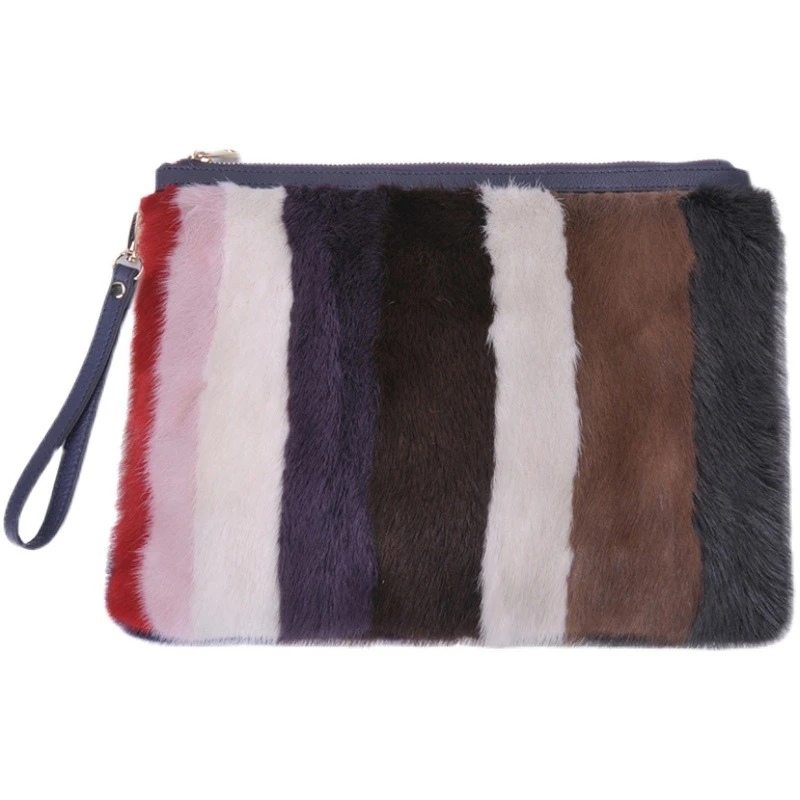 Elegant Luxury Women's Fur Bag High Quality Mink Fur Striped Design Envelope Bag Fashion Trend Plush Square Bag